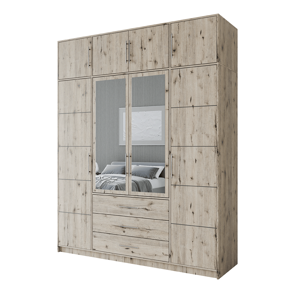 Wardrobe BALI D4 Oak Wellington + Mirror with extension