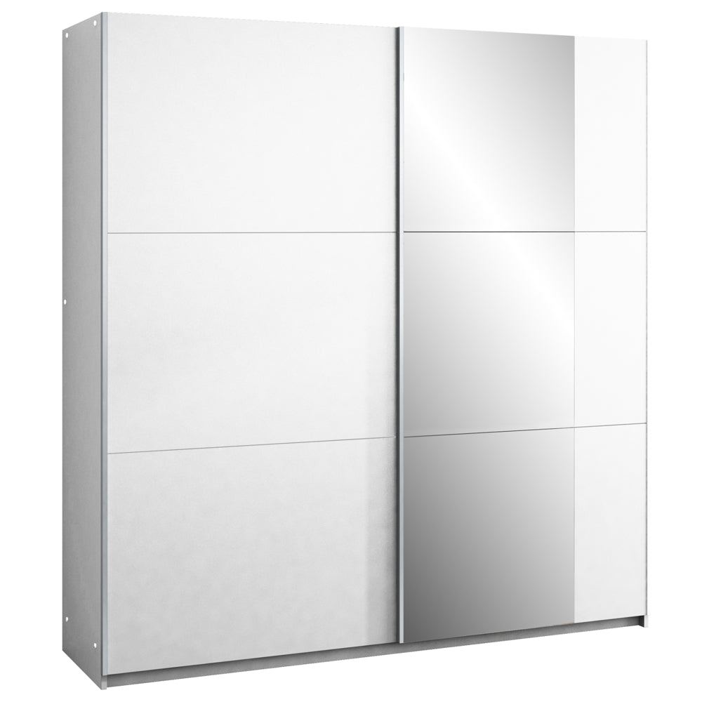 BASTIA 200cm Sliding Door Wardrobe White+Mirror