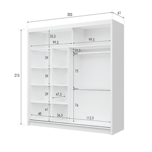 PRESTON 203cm Sliding Door Wardrobe Grey Glass