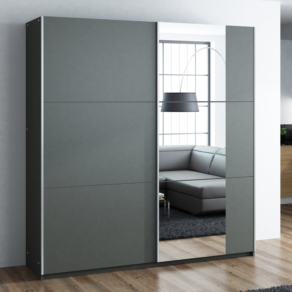 BASTIA 200cm Sliding Door Wardrobe Graphite+Mirror