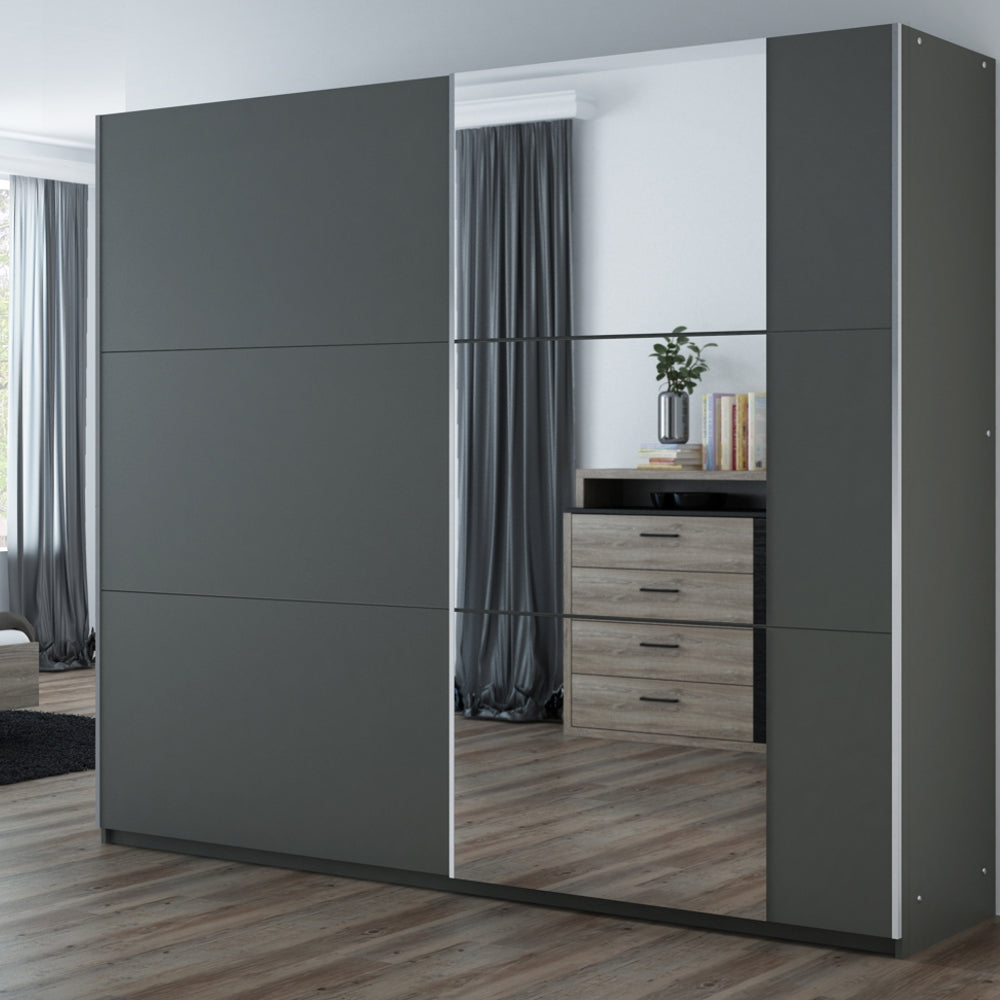 BASTIA 250cm Sliding Door Wardrobe Graphite+Mirror