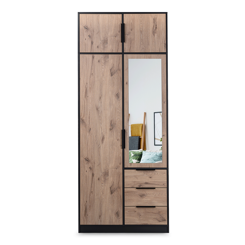 Wardrobe LATI D2 Black / Oak Viking + Mirror with extension