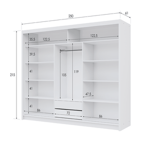 PRESTON 250cm Sliding Door Wardrobe Grey Glass