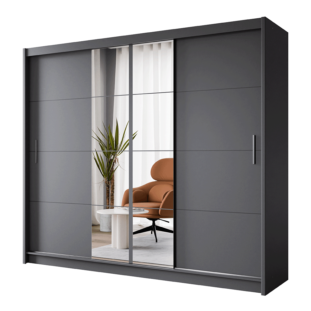 PORTO 2 250cm Sliding Door Wardrobe Graphite + Mirror