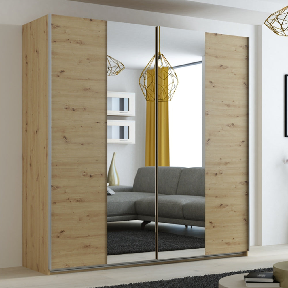 PRAGA 200cm Sliding Door Wardrobe Oak Wotan