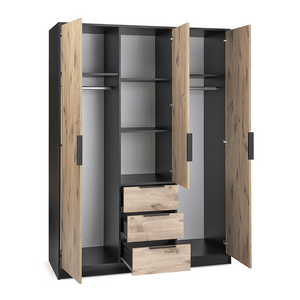 Wardrobe LATI D3 Black / Oak Viking + Mirror