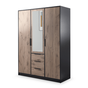 Wardrobe LATI D3 Black / Oak Viking + Mirror