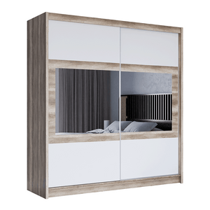 SALWADOR 203cm Sliding Door Wardrobe Oak Canyon + White + Mirror