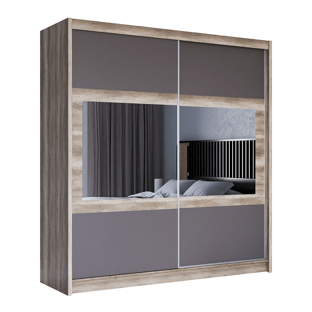 SALWADOR 203cm Sliding Door Wardrobe Oak Canyon + Lava + Mirror