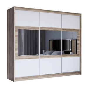 SALWADOR 250cm Sliding Door Wardrobe Oak Canyon + White + Mirror