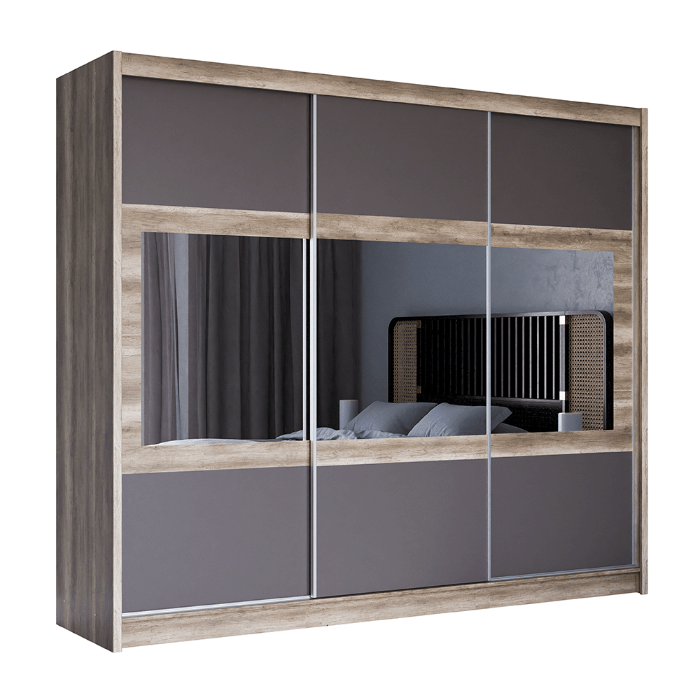 SALWADOR 250cm Sliding Door Wardrobe Oak Canyon + Lava + Mirror