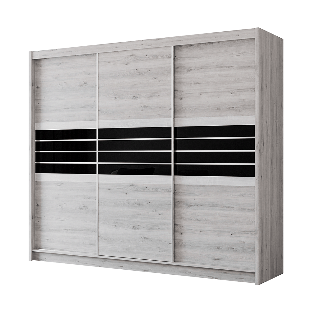 TURYN 250cm Sliding Door Wardrobe Oak Craft / Graphite Glass