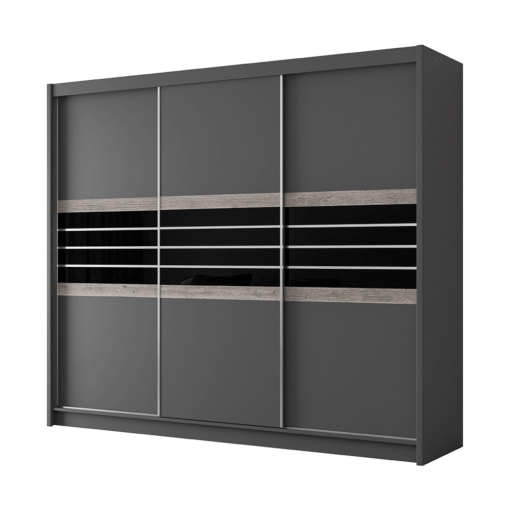 TURYN 250cm Sliding Door Wardrobe Lava / Black Glass